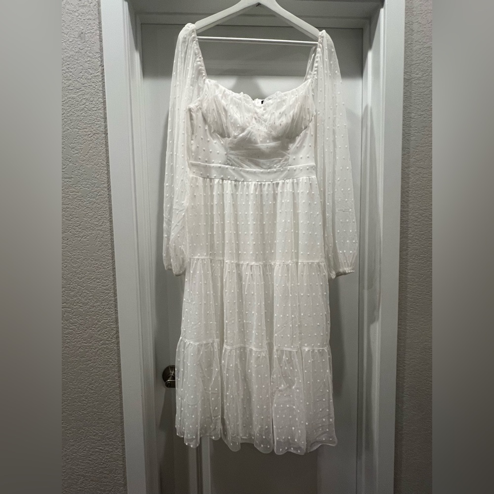 Lulus Elegant White Long Sleeve Polka Dot Dress